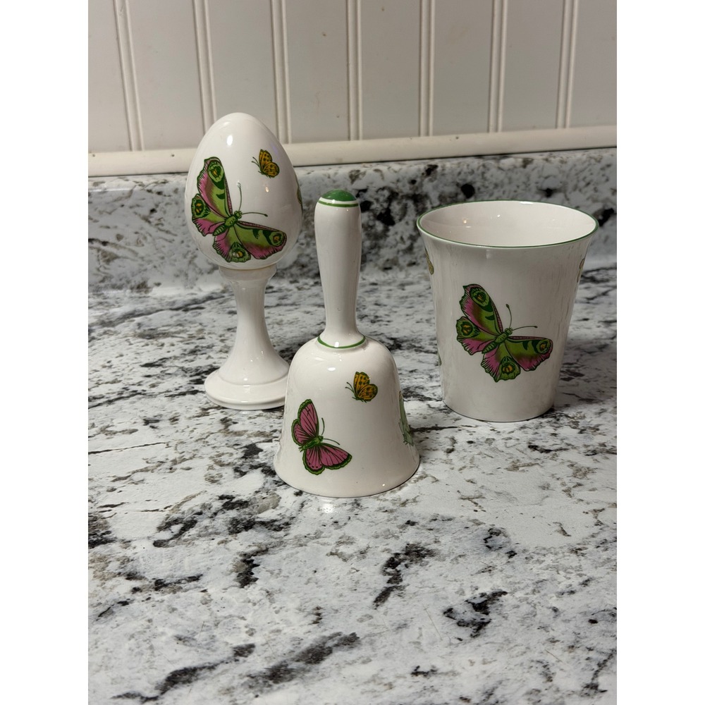 Crown Staffordshire Butterfly Fine Bone China Set of 3 rare pieces